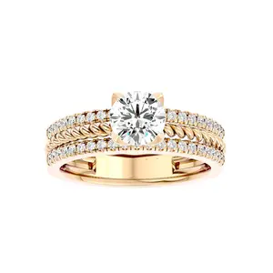 Double Row Diamond Engagement Ring Set Half Eternity Lab Grown Diamond 1.50 CTW Round Cut Lab Grown Diamond Wedding Ring Set