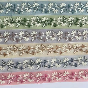 Luxe traditionnel 9 Mtr. Dentelle India Simple Butterfly Net Colorful Embroidered 3D Flowers Pattern Sequence Fancy Option for - Product Image 1