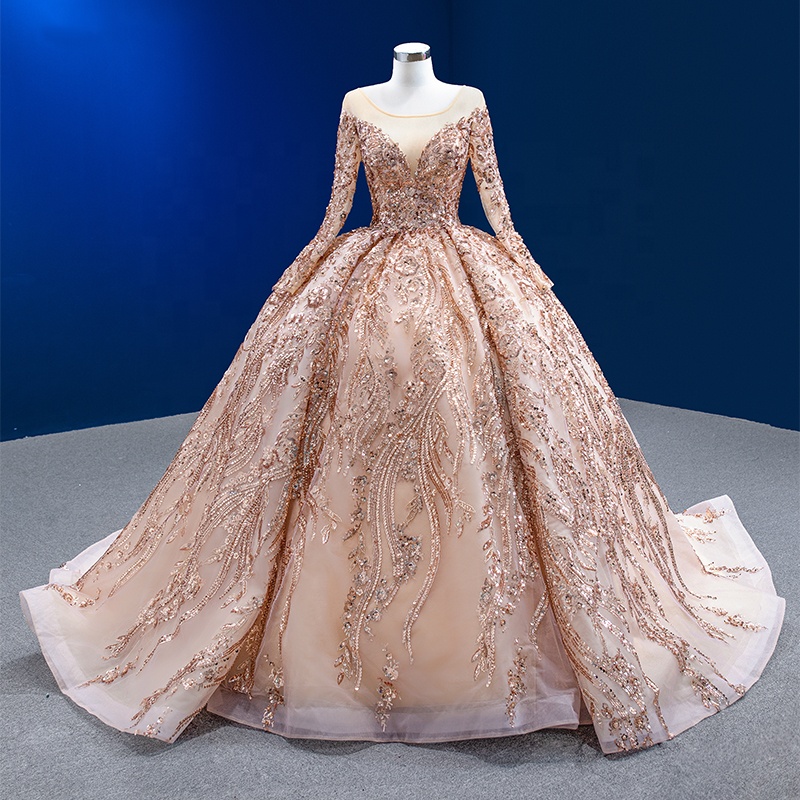Buy In Bulk Rose Gold Long Sleeve Dress Chiffon Fabric, Ruffled Pleats |  Alibaba.com