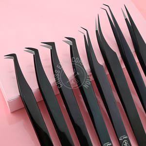 Best Seller Eyelash Extension Tweezer Fiber Tip 90 Degree Volume Boot Curved Classic Isolation Nonslip Grip <b>Tool</b> - Product Image 1