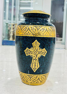 Urna azul con Cruz dorada para cenizas humanas, cremación masculina grande para adultos para el entierro en el hogar, ataúdes y urnas elegantes para mascotas - Product Image 4