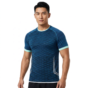 Men's <b>Geometric</b> Patterned Quick Dry Short Sleeve Sport T-<b>Shirt</b> Slim Fit O-Neck Printed Performance Top - Product Image 4