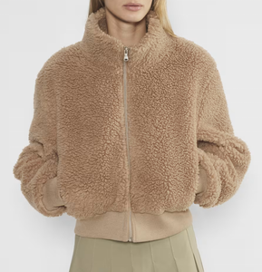 Veste en sherpa pour femme à col montant et manches longues, qualité supérieure, design élégant, fourrure douce, veste en sherpa pour femme, OEM - Product Image 2