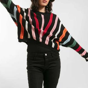 Marque femmes col en V reniflard coton tricoté pull manches longues col roulé décontracté lettre brodé chandails pour les filles - Product Image 6