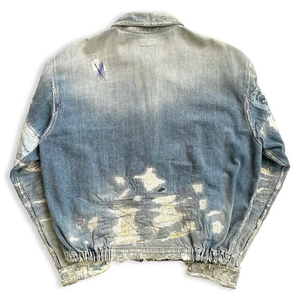 Jeans Jacket for Men Distressed Acid Wash Denim Button Embroidery <b>Fleece</b> Lining Front Logo <b>Winter</b> - Product Image 2