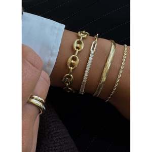 Kinn 14k <b>Gold</b> Kismet Herringbone Chain Bracelet with Diamond and Pearl Religious Style Trendy <b>Bangles</b> for Wedding Party Gift - Product Image 5