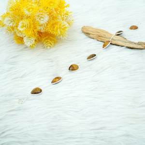 925 <b>Sterling</b> <b>Silver</b> 9\" Inch Natural Tiger's Eye Gemstone Pear Faceted Handmade Minimalist Design Fashion <b>Beaded</b> <b>Bracelet</b> - Product Image 3