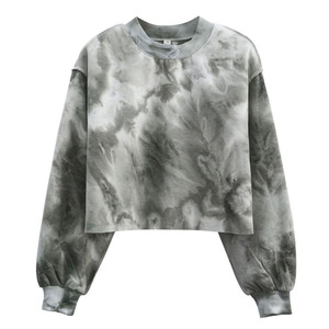 Sudadera Corta con Capucha para Mujer, Estampado Personalizado, 100% Algodón, Ecológica, Estilo Oversize con Bajo sin Rematar, Venta al por Mayor - Product Image 1