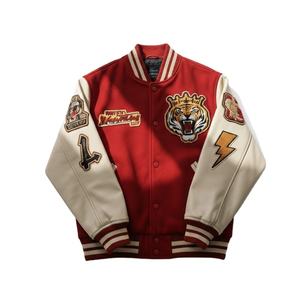 Chaqueta Varsity Bordada con Tigre Rojo Vintage de Alta Calidad Personalizada, Chaqueta Bomber Unisex para Hombre, Ropa de Calle con Parches y Letras - Product Image 1