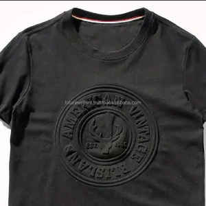 2025 hommes bio 100% coton impression 3d gaufrage T-shirts graphique personnalisé Logo en relief t-shirt - Product Image 2