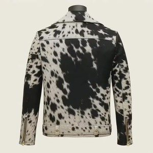 Blouson Moto Homme en Cuir de Vachette Véritable avec Fourrure, Noir et Blanc, Fermeture Éclair Asymétrique, Style Western Streetwear, Vente en Gros - Product Image 5