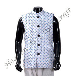 Chaqueta con estampado de bloques para hombre, abrigo de invierno acolchado, tela de algodón, bloque de mano, Chaqueta de algodón con estampado de bloques - Product Image 5
