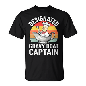 T-shirt pour homme Gravy Boat Captain Thanksgiving, noir, à manches courtes, col rond, impression numérique, motif alimentaire amusant - Product Image 2