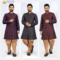 Nouveau Designer Hommes IndoWestern lourd jacquard Paithani Style Velours Dhoti Collection Pour Mariage Hommes kurta avec Dhoti
