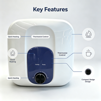 Mini chauffe-eau électrique pour évier, contrôle mécanique LED, chauffage rapide, économie d'énergie, protection contre la surchauffe, installation facile, classe