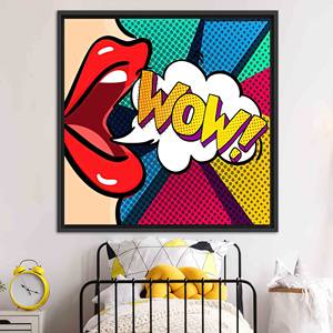Impresión en Lienzo: Arte Pop Graffiti 'WOW' Labios Decorativos, Lienzo con Marco Negro - Product Image 1