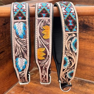 Exclusive 100% Genuine Leather Soft <b>Padded</b> Dog Collar With Hand Carving Top Indian Supplier Wholesale Manufacturer - Product Image 4