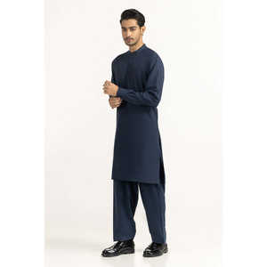 <b>Men's</b> Navy Basic <b>Kurta</b> with Regular Fit 100% Cotton Material Wrinkle Free Eastern Wear Summer - Product Image 4