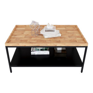 Minimalist Two-tiered Sofa <b>Table</b> 100x60x47cm Iron Frame Wooden Top <b>Entry</b> & Living Room Use TT68147 - Product Image 1