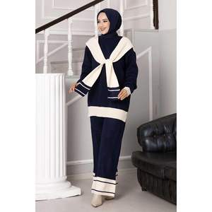 Conjunto de 2 piezas de punto doble de bufanda azul marino - Product Image 2