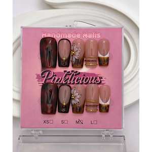 Decoraciones de Uñas Premium Mocha Amber Luxe, Arte de Uñas a Presión - Product Image 1