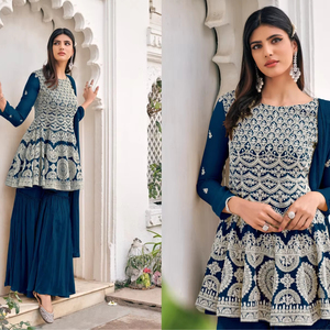 Robe de créateur en soie Kediyia-Palazzo et Dupatta Bollywood pour fêtes de mariage Vêtements indiens et pakistanais pour occasions spéciales - Product Image 1