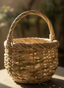 Panier en jacinthe d'eau tissé à la main avec poignée, panier de rangement naturel - Product Image 6
