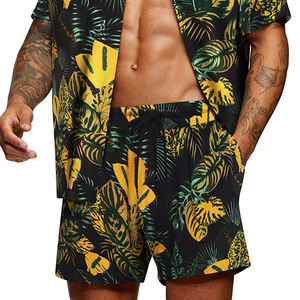 Ensemble deux pièces pour homme, taille plus, style urbain, respirant, imprimé feuilles tropicales, chemise à manches courtes et short, vêtements de plage décontractés - Product Image 1