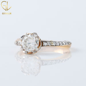 Nouveau Design Art Déco 1CT Round Cut Moissanite Diamond Bague de fiançailles de mariage deux tons pour les femmes - Product Image 2