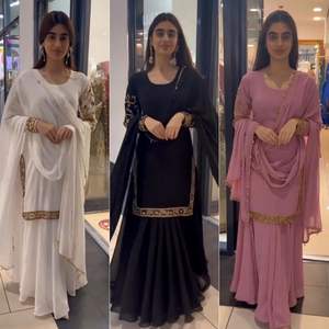 Readymade Indian Embroidery Work Sharara Gharara Kurti Set, Georgette Fabric, Pakistani Designer Ethnic Wear 3 Pcs Set - Product Image 6