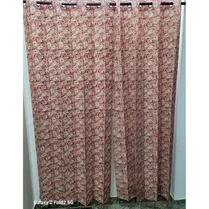 Rajasthan Fashions Rideaux et cantonnières en coton imprimé au bloc, textile naturel de qualité supérieure, motif complexe, Blanc Bass Pich Mugal - Product Image 1