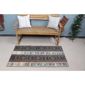 Alfombra Turca Vintage de 2.5x4.6 pies, Alfombra Pequeña, Alfombra de Lana Azul - Product Image 2