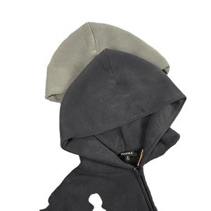 เสื้อสเวตเตอร์สีเทาทรงหลวมลำลองมีฮู้ดมีซิป6ซิปสีทึบผ้าหนักสำหรับผู้ชายผู้หญิง - Product Image 6