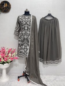 Nuevo diseñador de seda pesada Saree con trabajo Palazzo Suit Designer Georgette Top High Quality Adult Casual Party Gown Lehenga Choli - Product Image 4