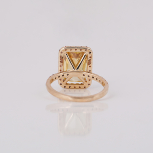 Yellow Radiant Cut Lab Grown Diamond Halo Setting Pink Round Diamond Engagement Ring 18K <b>Solid</b> Gold Trendy Style Women Gift Ring - Product Image 4
