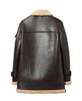 Veste en cuir d'agneau et fourrure pour homme, veste longue décontractée de style aviateur avec fermeture éclair, veste bomber en cuir véritable