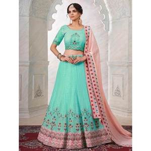 Lehenga Choli de Georgette con Lentejuelas Turquesas Opulentas para Bodas y Eventos - Product Image 1