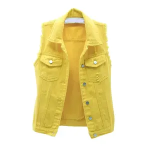 Servicio OEM, Chalecos Cortos Casuales Ajustados para Mujer, con Botones, Transpirables, de Algodón, Tallas Grandes, Mezclilla Lavada, Ecológicos, Marca Personalizada - Product Image 1