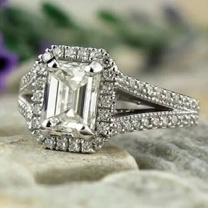 AAA+ Quality 2Ct Emerald Cut Lab Created Diamond Women Engagement Ring 14k White Gold Plated Cus-Jew147 - Product Image 2