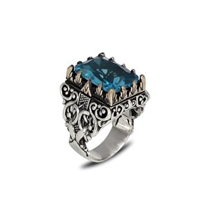 Anillo Azuris de Plata de Ley 925 de Alta Calidad para Hombre con Piedra Negra Natural, Estilo Otomano, Hecho en Turquía VALKH1674 - Product Image 2