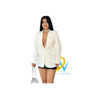 เสื้อแจ็กเก็ตกระดุมเม็ดเดียวสีฟ้าแซ็กซี่ของผู้หญิงที่สง่างาม - Product Image 5