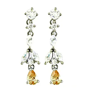Boucles d'oreilles pendantes en argent pour femmes avec pierre de citrine plaquées or rose Bijoux tendance pour mariage et fête - Product Image 2