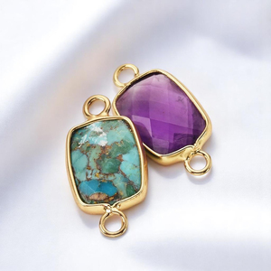 925 Sterling Silver Faceted Rectangle Amethyst Bezel Setting with Two Loop Connector Religious Style for Jewelry Making - Product Image 4