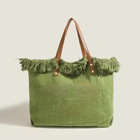Bolsos Tote Hechos a Mano para Mujer, Tamaño Personalizable, Lona de Algodón, Tejido Resistente, Flecos, Uso en la Playa, Color Personalizado, Logotipo, Ecológico