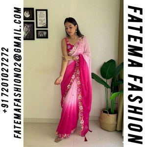 Qualité supérieure Georgette Sarees Broderie Designer Fantaisie Fête De Mariage Porter Indien Pakistanais Vêtements Comprend Belle - Product Image 2