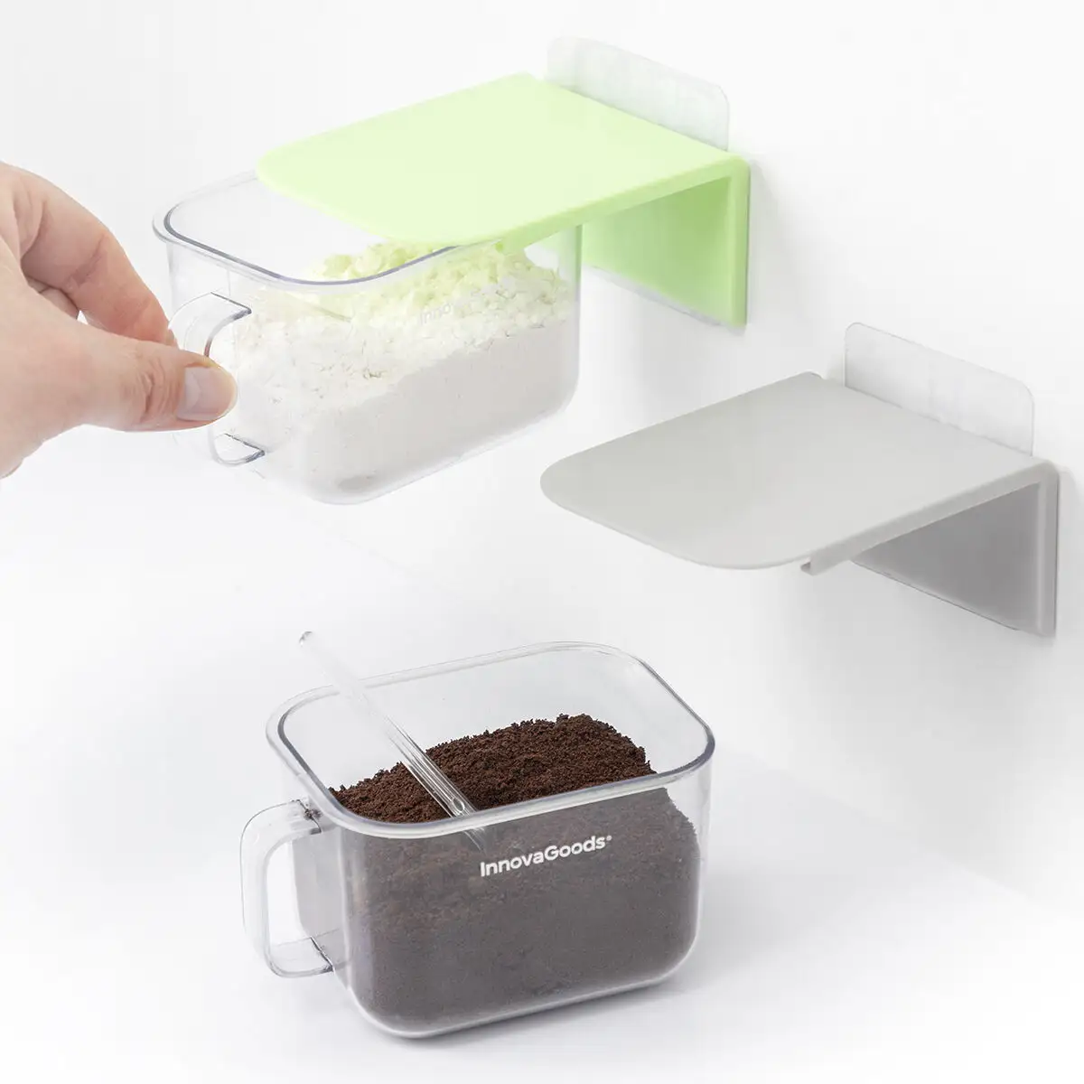 Récipients de Cuisine Adhésifs Amovibles Handstore Innovagoods Pack de 2 Unités | Récipient de Stockage des Aliments Pot à Épices Haut Minimaliste