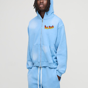 Wholesale Men's Premium Quality 100% Cotton Oversized Acid Wash <b>Zipper</b> Embroidered Hoodies Winter Wear Drop Shoulder - Product Image 3