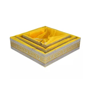 Wholesale Traditional Basket Embroidered Net Closure Gift Hamper Basket's Yellow Color Basket for Wedding and Return Favor's - Product Image 3