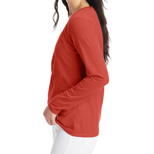Women's Red Long Sleeve V-Neck Knitted T-Shirt Cotton Blouse for Hospital <b>Scrub</b> <b>Tops</b> - Product Image 3