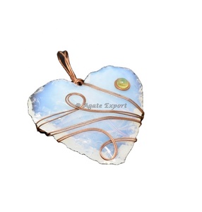 Wholesale Indian Natural Crystal Handmade <b>Craft</b> Healing Gemstone Opal Heart Carnelian Garnet <b>Wire</b> Wrap Pendant - Product Image 5